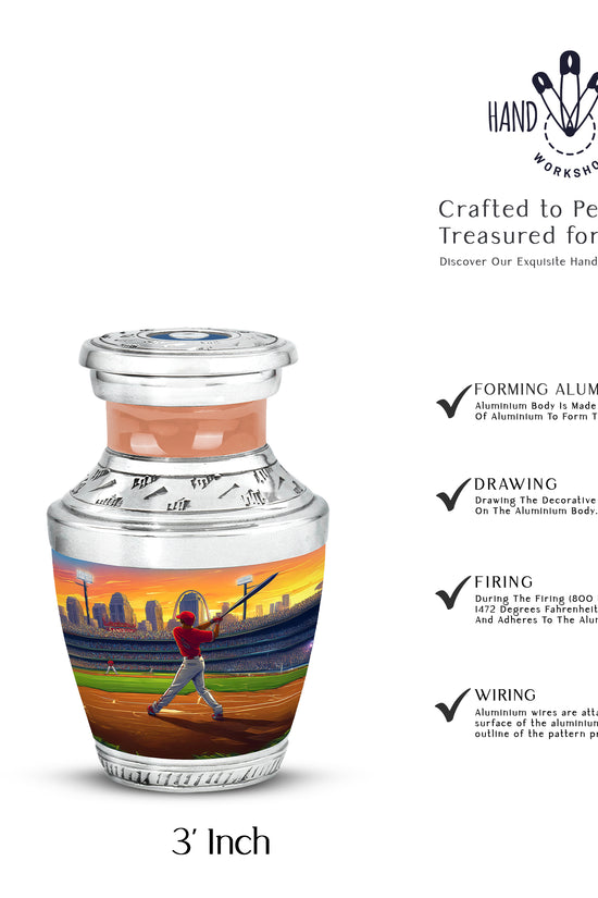 Amber Gold Baseball Cremation Urn top-down view of secure threaded lid - contemporary baseball design with modern artistic flair - mini keepsake memorial for portion of cremation ashes