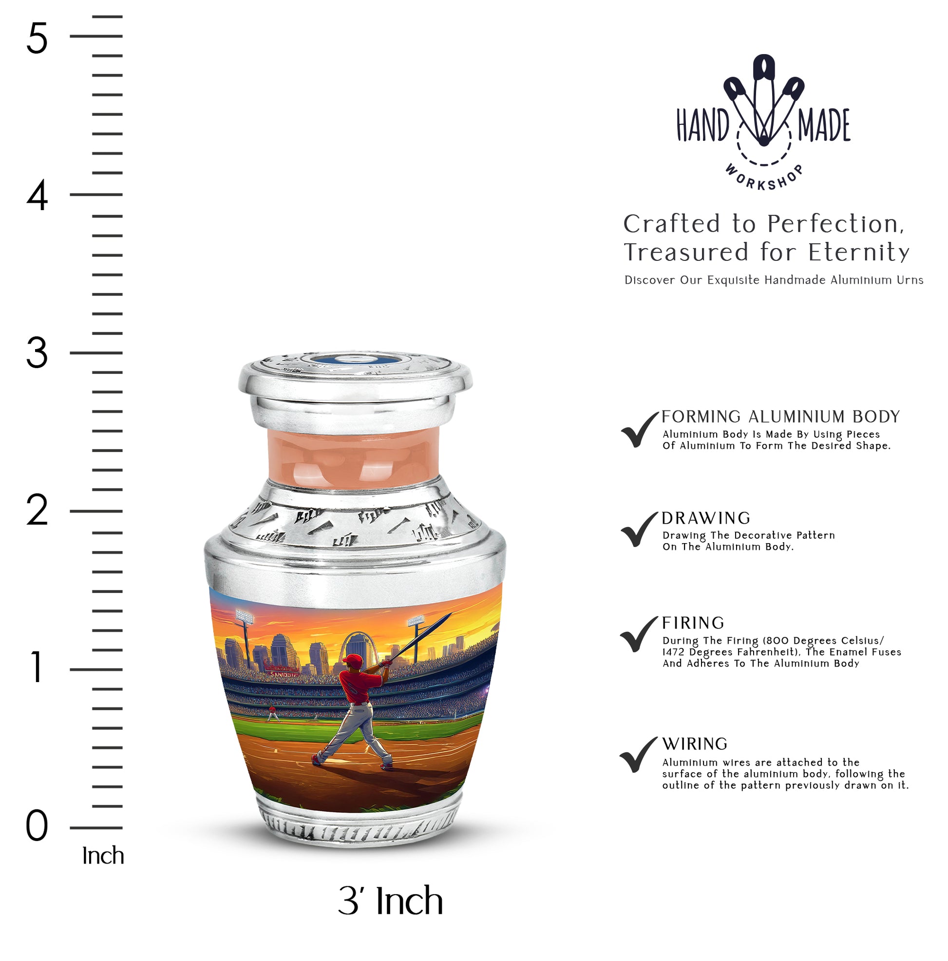 Amber Gold Baseball Cremation Urn top-down view of secure threaded lid - contemporary baseball design with modern artistic flair - mini keepsake memorial for portion of cremation ashes