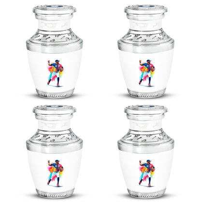 Alabaster White Baseball Cremation Urn back view with polished surface - contemporary baseball design with modern artistic flair - 10 inch aluminum urn for cremated remains