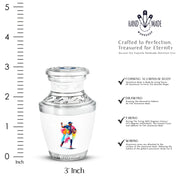 Cloud White Baseball Cremation Urn top-down view of secure threaded lid - stylized abstract baseball pattern with bold lines - mini keepsake memorial for portion of cremation ashes
