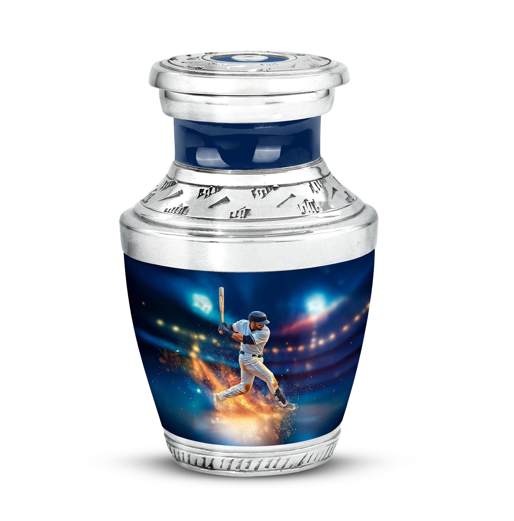 Stunning Blue Baseball Solace Urn for Human Ashes - 10-inch, 200 cu in - Yatskia