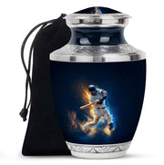 Icy Blue Baseball Cremation Urn side profile showing urn shape - contemporary baseball design with modern artistic flair - full-size 10 inch 200 cubic inch adult cremation urn