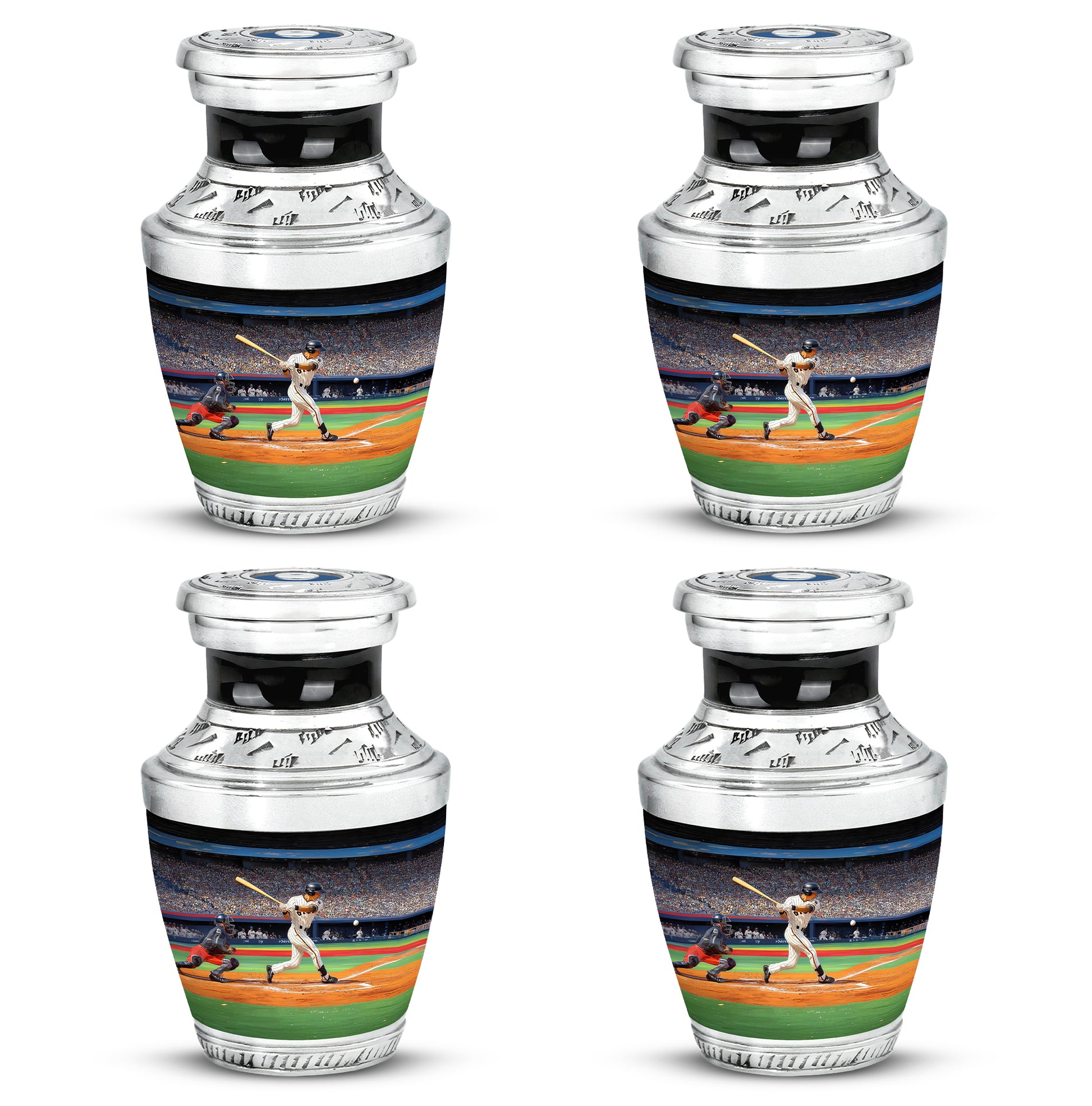 Dark Black Baseball Cremation Urn back view with polished surface - artistic baseball interpretation with creative detail - 10 inch aluminum urn for cremated remains