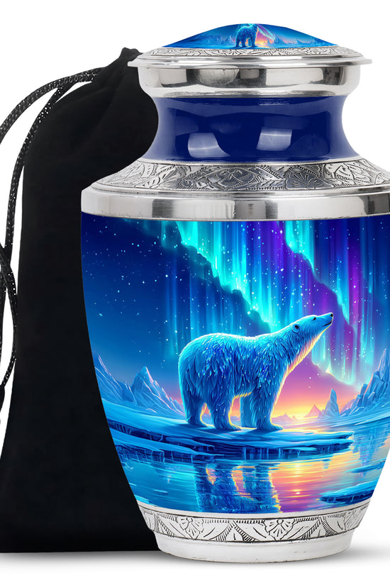 Arctic Polar Bear Funeral Urn - Northern Lights Urn For Ashes