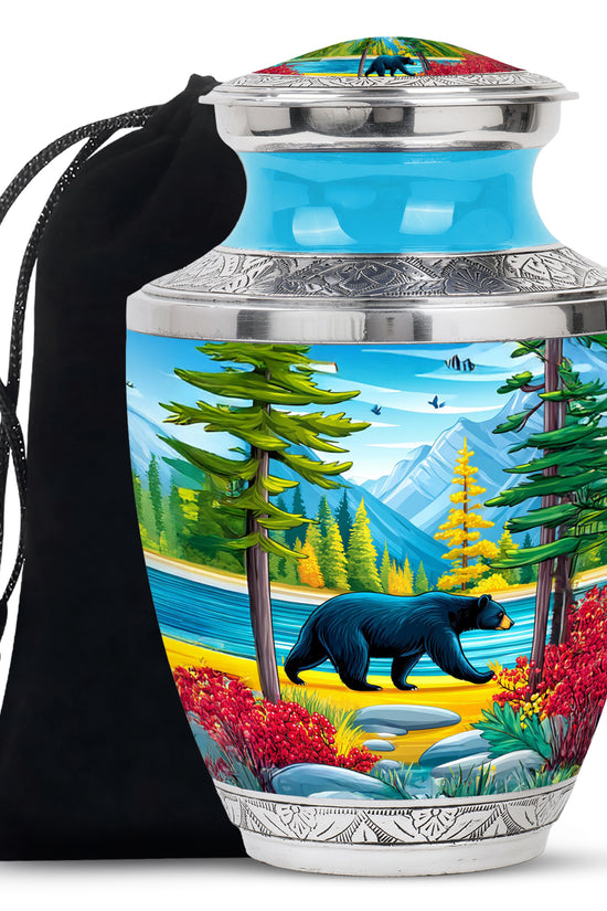 Artistic Black Bear Ashes Urn - Lakeside Memorial Urn For Human Ashes