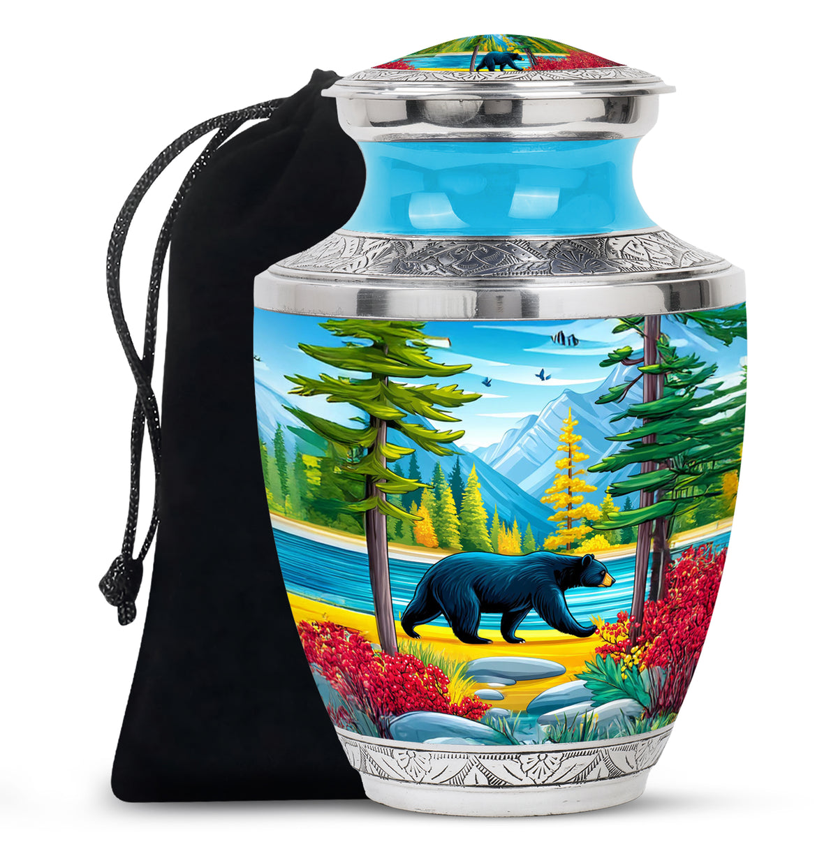 Artistic Black Bear Ashes Urn - Lakeside Memorial Urn For Human Ashes