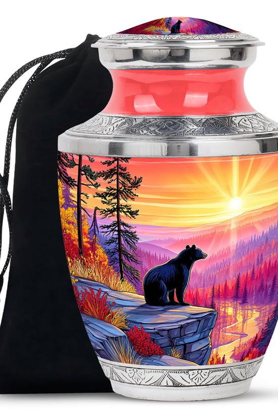 Black Bear Funeral Urn - Mountain Sunset Urn For Human Ashes