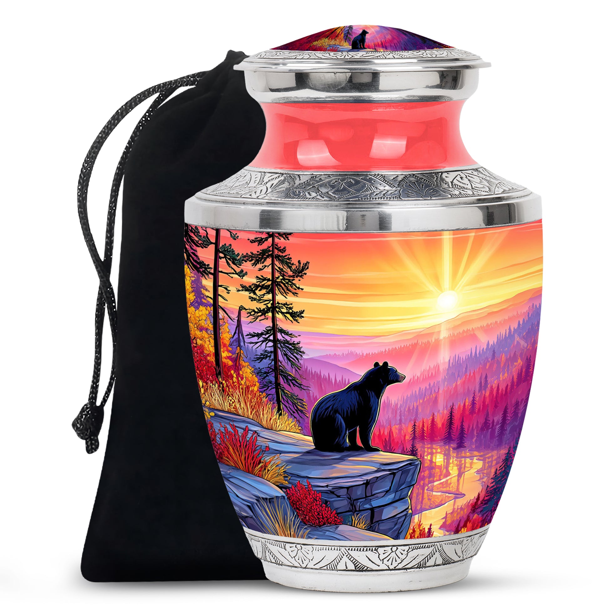 Black Bear Funeral Urn - Mountain Sunset Urn For Human Ashes