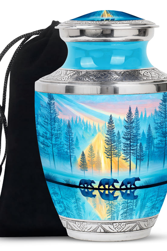 Family Bear Forest Urn - Bule Cremation Urn For Loved Ones