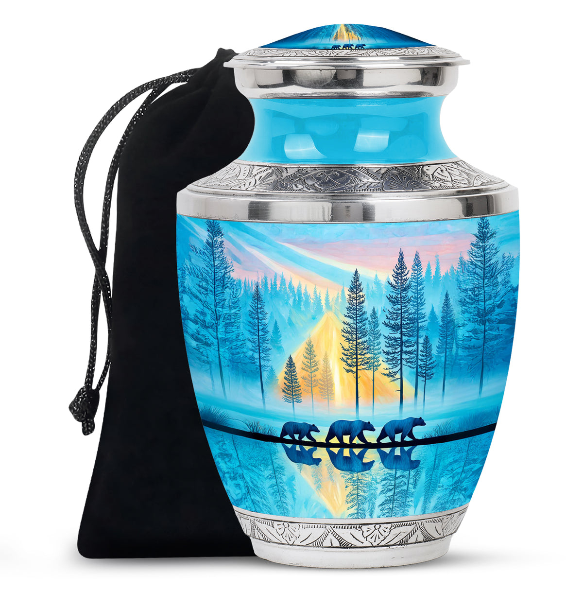 Family Bear Forest Urn - Bule Cremation Urn For Loved Ones