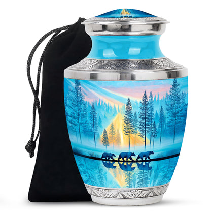 Family Bear Forest Urn - Bule Cremation Urn For Loved Ones