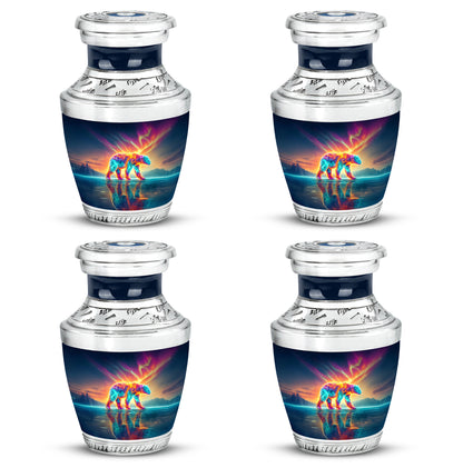 Calming Blue Bear Cremation Urn back view with polished surface - artistic bear interpretation with creative detail - 10 inch aluminum urn for cremated remains