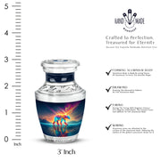 Soft Blue Bear Cremation Urn top-down view of secure threaded lid - stylized abstract bear pattern with bold lines - mini keepsake memorial for portion of cremation ashes