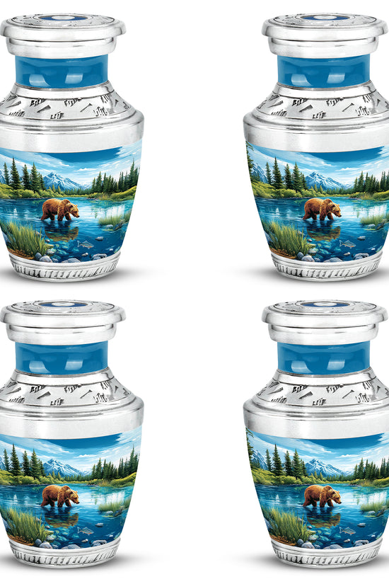 Steel Blue Bear Cremation Urn back view with polished surface - artistic bear interpretation with creative detail - 10 inch aluminum urn for cremated remains