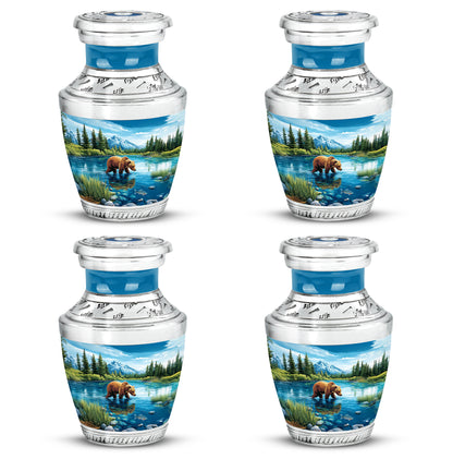Steel Blue Bear Cremation Urn back view with polished surface - artistic bear interpretation with creative detail - 10 inch aluminum urn for cremated remains