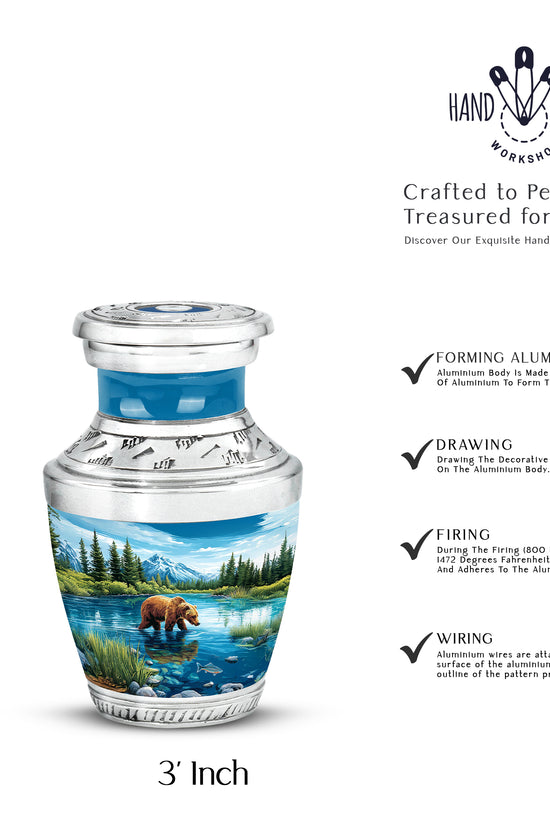 Misty Blue Bear Cremation Urn top-down view of secure threaded lid - contemporary bear design with modern artistic flair - mini keepsake memorial for portion of cremation ashes