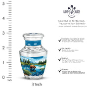 Misty Blue Bear Cremation Urn top-down view of secure threaded lid - contemporary bear design with modern artistic flair - mini keepsake memorial for portion of cremation ashes