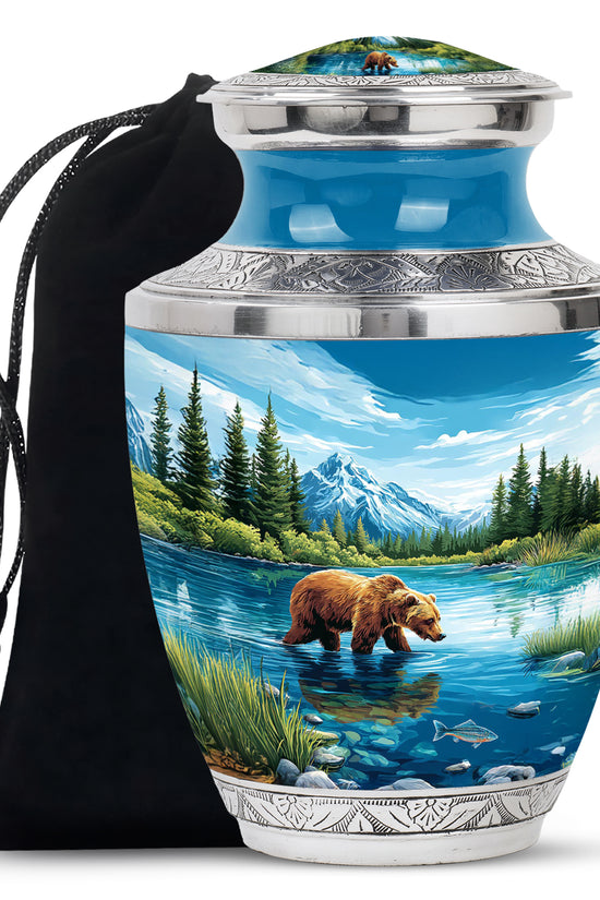 Celestial Blue Bear Cremation Urn side profile showing urn shape - contemporary bear design with modern artistic flair - full-size 10 inch 200 cubic inch adult cremation urn