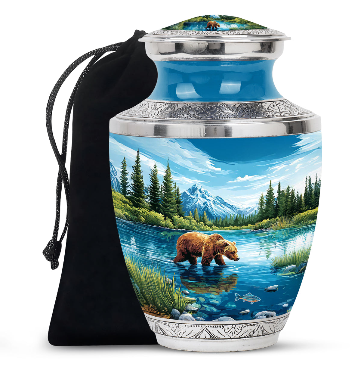 Celestial Blue Bear Cremation Urn side profile showing urn shape - contemporary bear design with modern artistic flair - full-size 10 inch 200 cubic inch adult cremation urn