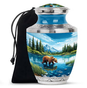 Celestial Blue Bear Cremation Urn side profile showing urn shape - contemporary bear design with modern artistic flair - full-size 10 inch 200 cubic inch adult cremation urn