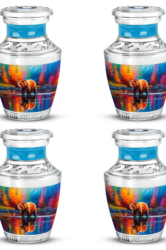Misty Blue Bear Cremation Urn back view with polished surface - contemporary bear design with modern artistic flair - 10 inch aluminum urn for cremated remains
