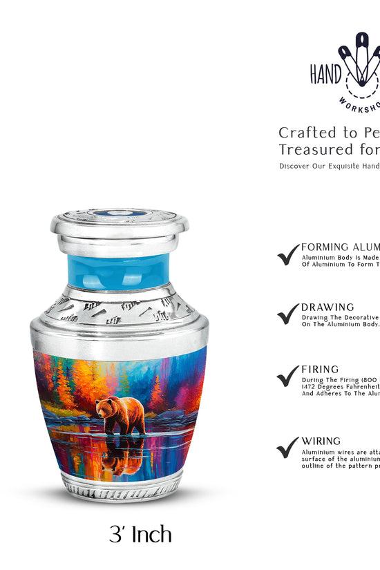 Serene Blue Bear Cremation Urn top-down view of secure threaded lid - artistic bear interpretation with creative detail - mini keepsake memorial for portion of cremation ashes