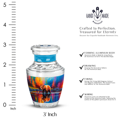 Serene Blue Bear Cremation Urn top-down view of secure threaded lid - artistic bear interpretation with creative detail - mini keepsake memorial for portion of cremation ashes
