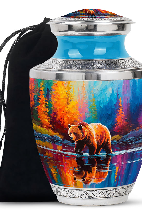 Azure Bear Cremation Urn side profile showing urn shape - contemporary bear design with modern artistic flair - full-size 10 inch 200 cubic inch adult cremation urn