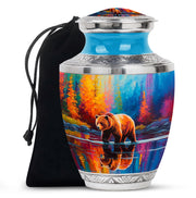 Azure Bear Cremation Urn side profile showing urn shape - contemporary bear design with modern artistic flair - full-size 10 inch 200 cubic inch adult cremation urn