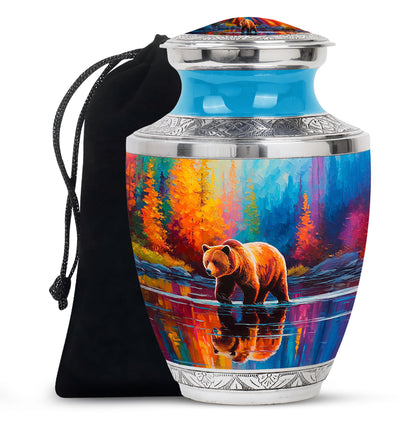 Azure Bear Cremation Urn side profile showing urn shape - contemporary bear design with modern artistic flair - full-size 10 inch 200 cubic inch adult cremation urn