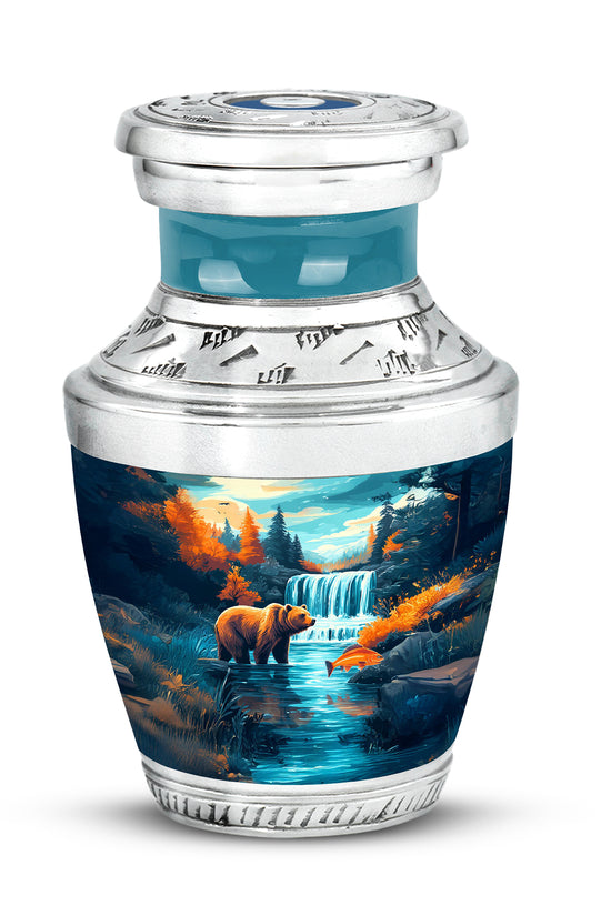 Teal Breathtaking Bear Memorial Urn for Ashes - 10-inch, 200 cu in - Yatskia