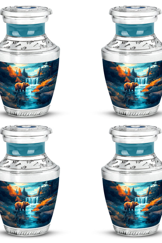 Soft Teal Bear Cremation Urn back view with polished surface - contemporary bear design with modern artistic flair - 10 inch aluminum urn for cremated remains