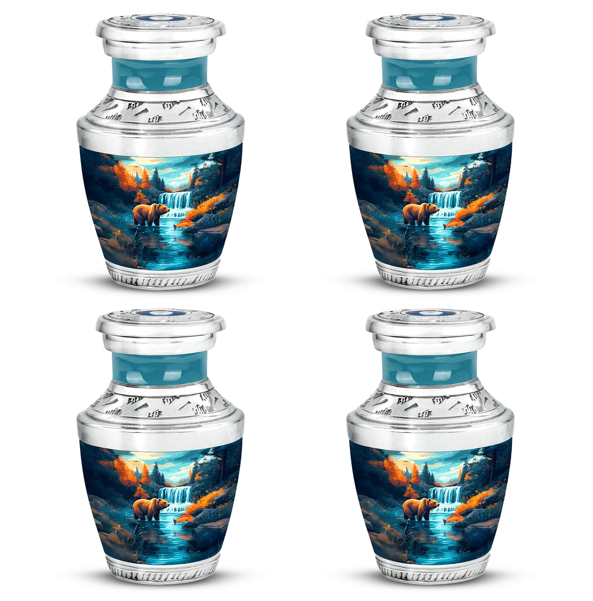 Soft Teal Bear Cremation Urn back view with polished surface - contemporary bear design with modern artistic flair - 10 inch aluminum urn for cremated remains
