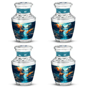Soft Teal Bear Cremation Urn back view with polished surface - contemporary bear design with modern artistic flair - 10 inch aluminum urn for cremated remains