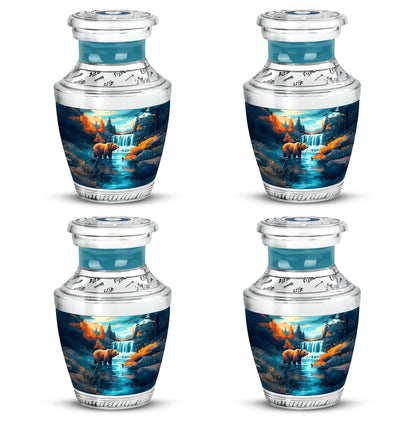 Soft Teal Bear Cremation Urn back view with polished surface - contemporary bear design with modern artistic flair - 10 inch aluminum urn for cremated remains