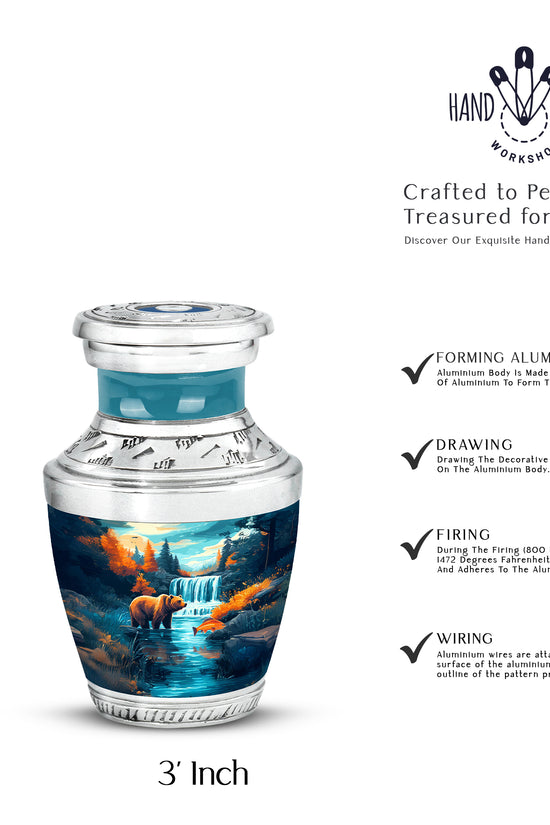 Mystic Teal Bear Cremation Urn top-down view of secure threaded lid - artistic bear interpretation with creative detail - mini keepsake memorial for portion of cremation ashes