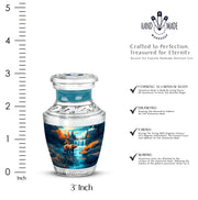 Mystic Teal Bear Cremation Urn top-down view of secure threaded lid - artistic bear interpretation with creative detail - mini keepsake memorial for portion of cremation ashes