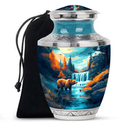 Aqua Teal Bear Cremation Urn side profile showing urn shape - artistic bear interpretation with creative detail - full-size 10 inch 200 cubic inch adult cremation urn