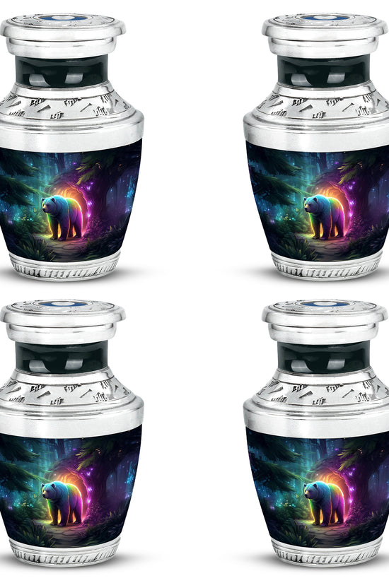 Misty Blue Bear Cremation Urn back view with polished surface - contemporary bear design with modern artistic flair - 10 inch aluminum urn for cremated remains