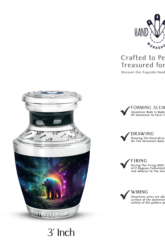 Icy Blue Bear Cremation Urn top-down view of secure threaded lid - modern art-inspired bear motif on sleek aluminum - mini keepsake memorial for portion of cremation ashes