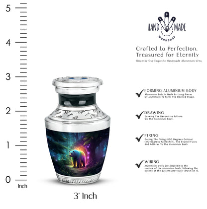 Icy Blue Bear Cremation Urn top-down view of secure threaded lid - modern art-inspired bear motif on sleek aluminum - mini keepsake memorial for portion of cremation ashes