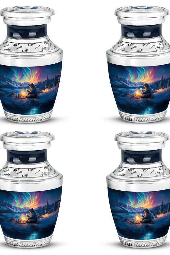 Twilight Blue Bear Cremation Urn back view with polished surface - artistic bear interpretation with creative detail - 10 inch aluminum urn for cremated remains