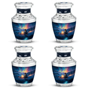 Twilight Blue Bear Cremation Urn back view with polished surface - artistic bear interpretation with creative detail - 10 inch aluminum urn for cremated remains