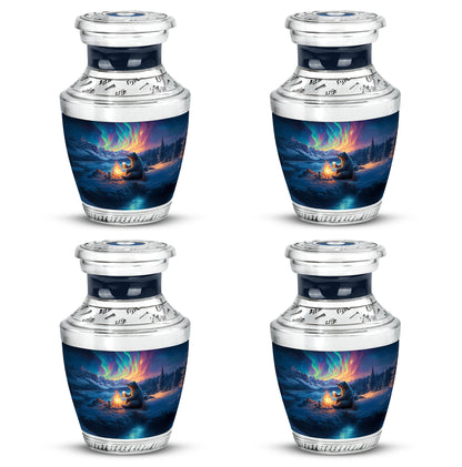 Twilight Blue Bear Cremation Urn back view with polished surface - artistic bear interpretation with creative detail - 10 inch aluminum urn for cremated remains