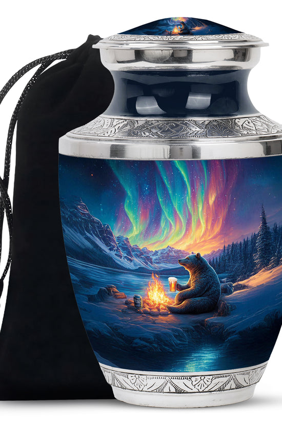 Dusty Blue Bear Cremation Urn side profile showing urn shape - contemporary bear design with modern artistic flair - full-size 10 inch 200 cubic inch adult cremation urn