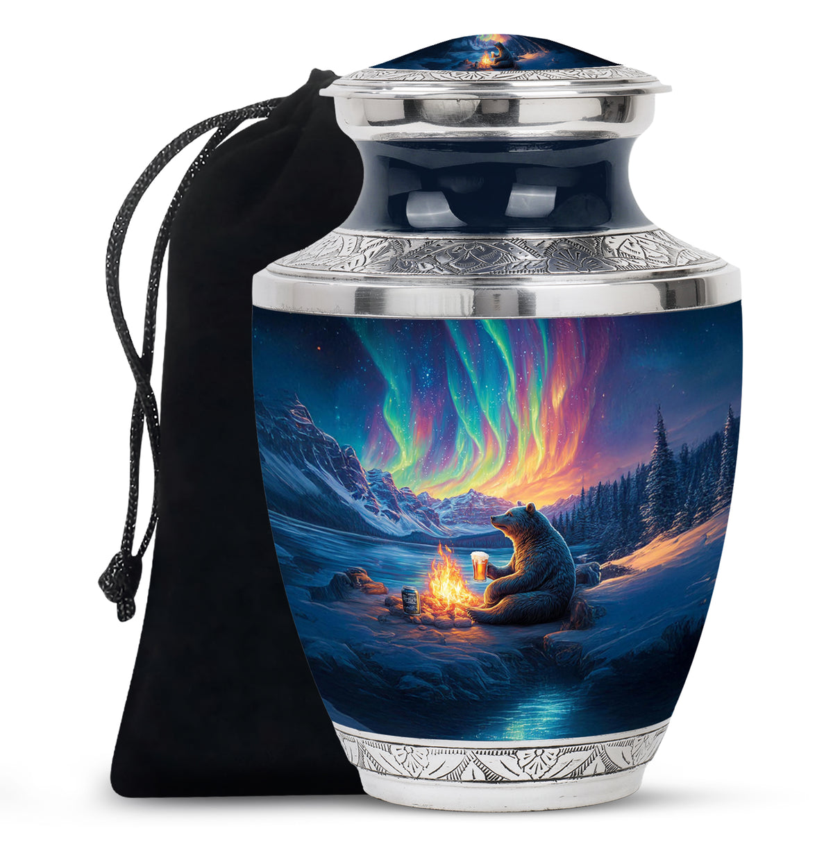 Dusty Blue Bear Cremation Urn side profile showing urn shape - contemporary bear design with modern artistic flair - full-size 10 inch 200 cubic inch adult cremation urn