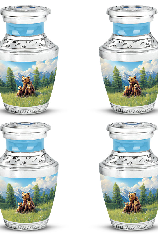 Indigo Bear Cremation Urn back view with polished surface - modern art-inspired bear motif on sleek aluminum - 10 inch aluminum urn for cremated remains
