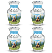 Indigo Bear Cremation Urn back view with polished surface - modern art-inspired bear motif on sleek aluminum - 10 inch aluminum urn for cremated remains