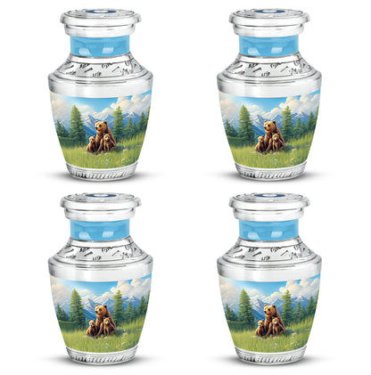 Indigo Bear Cremation Urn back view with polished surface - modern art-inspired bear motif on sleek aluminum - 10 inch aluminum urn for cremated remains