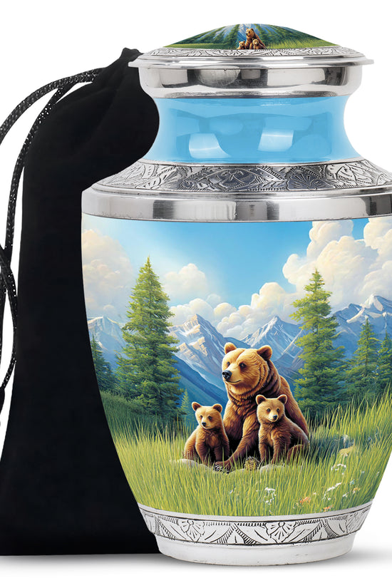 Serene Blue Bear Cremation Urn side profile showing urn shape - artistic bear interpretation with creative detail - full-size 10 inch 200 cubic inch adult cremation urn